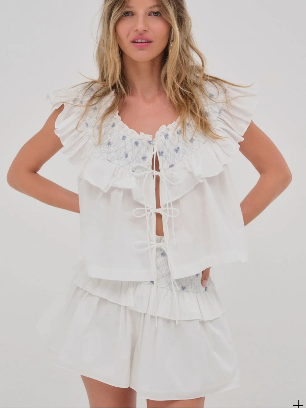 For Love And Lemons- Birdie Bow Smocked Top